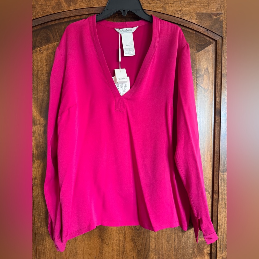 NWT Max Mara Mainline Silk Blouse Top CURZIA Fuchsia Pink IT 44 US 10 Lux Gift